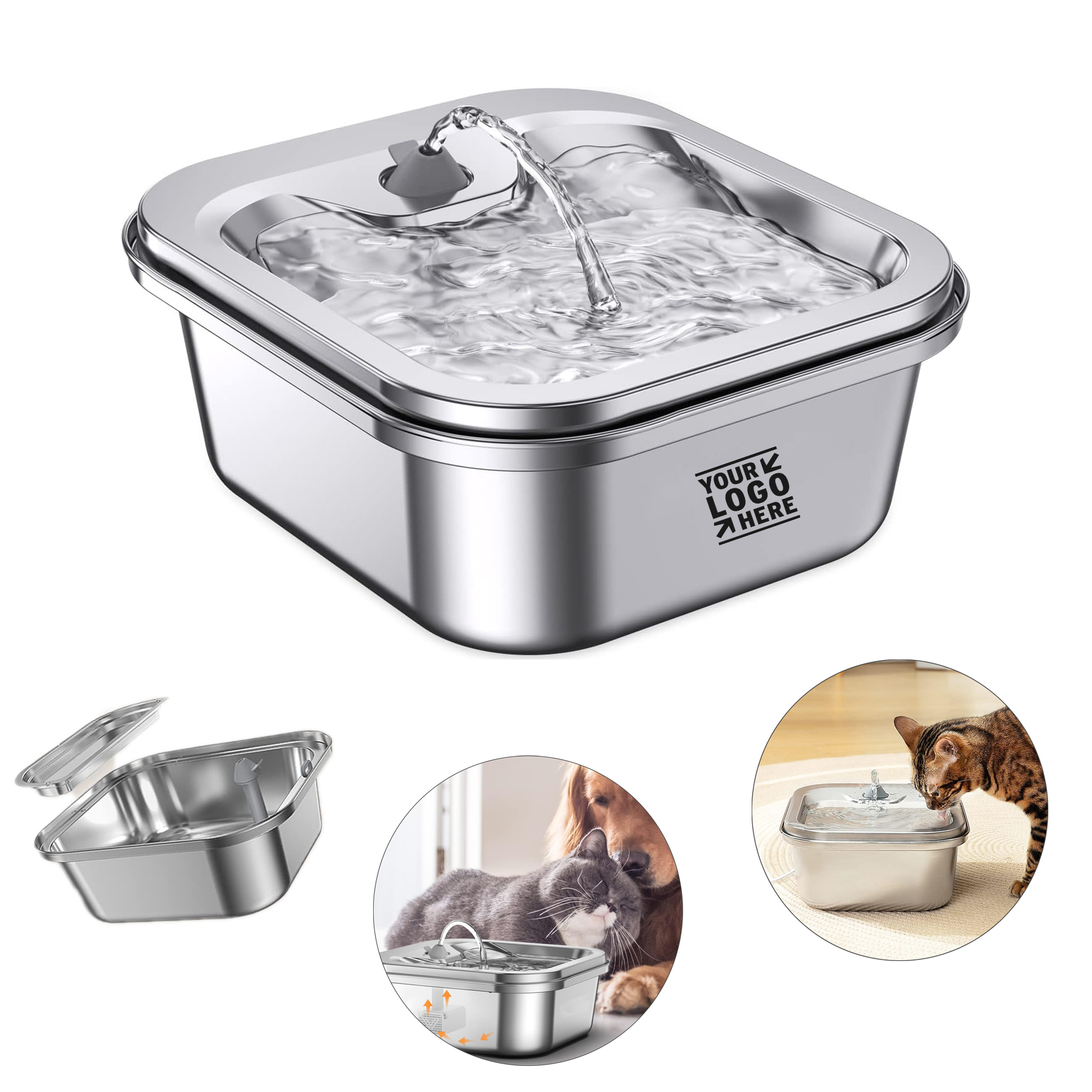 4.0L/135oz Stainless Steel Automatic Multiple Pets Dog Cat Water Dispenser Fountain