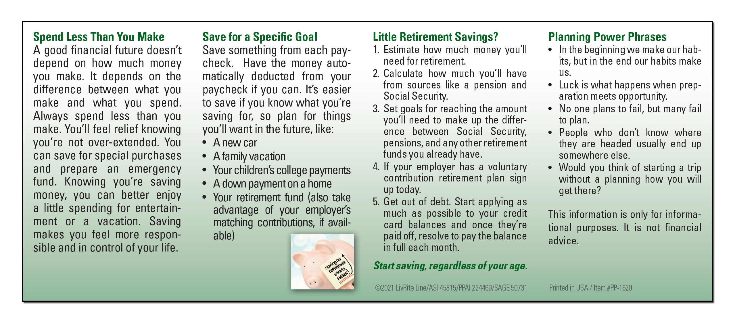 POCKET PAMPHLET - Planning & Saving Pocket Pamphlet 2