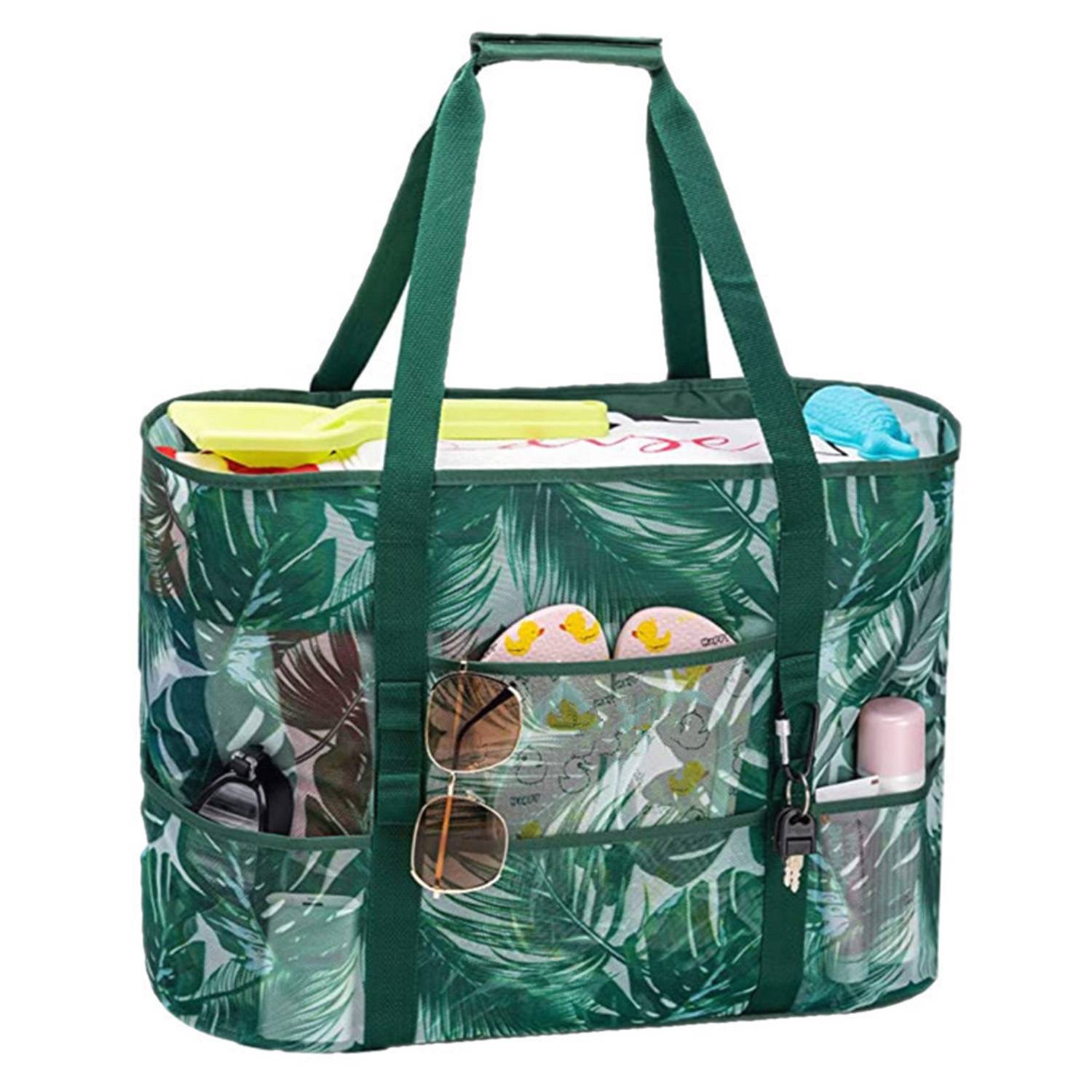 Large Mesh Nylon Beach Tote Bag w/ Pockets for Travel 9