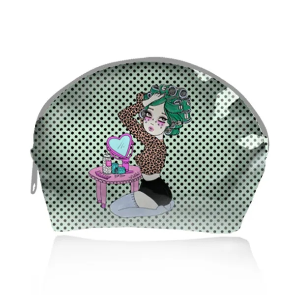 Half Moon Cosmetic Bag with Clear Vinyl Overlay 3