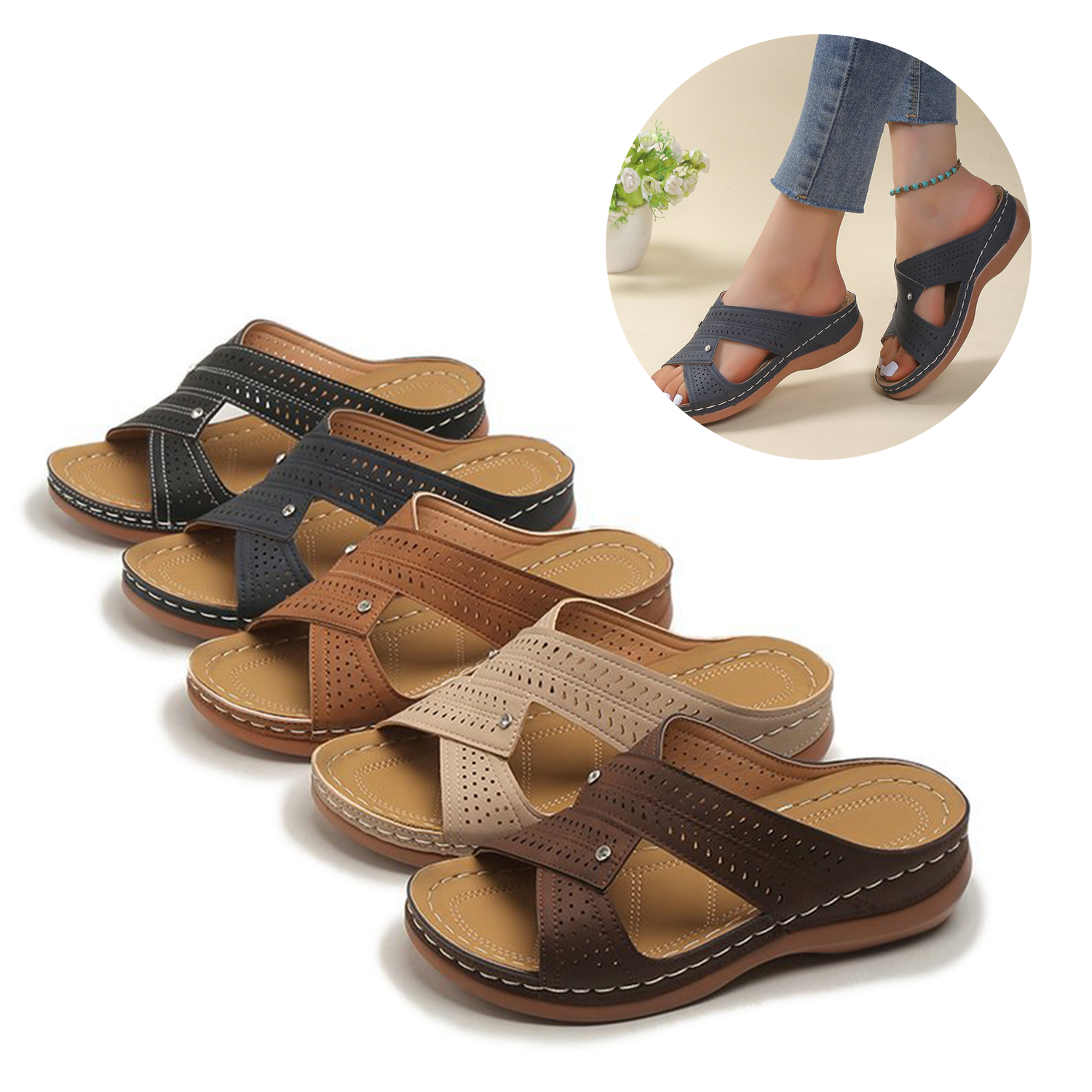 Comfortable Wide Beach Sandals for Women, Orthotic 3