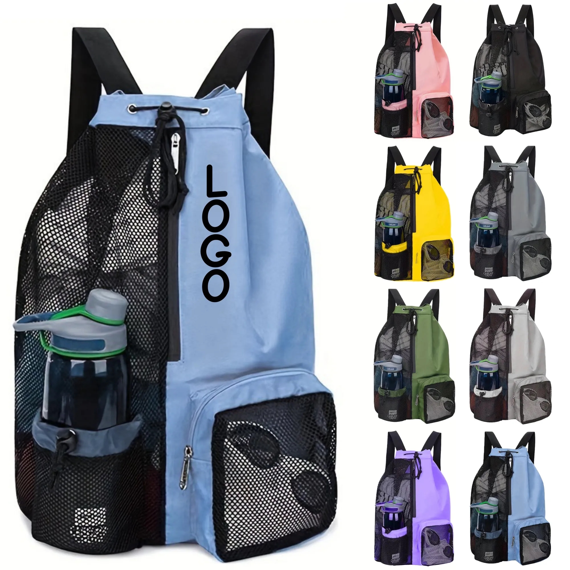 Mesh Drawstring Backpack For Swimming Beach Pool