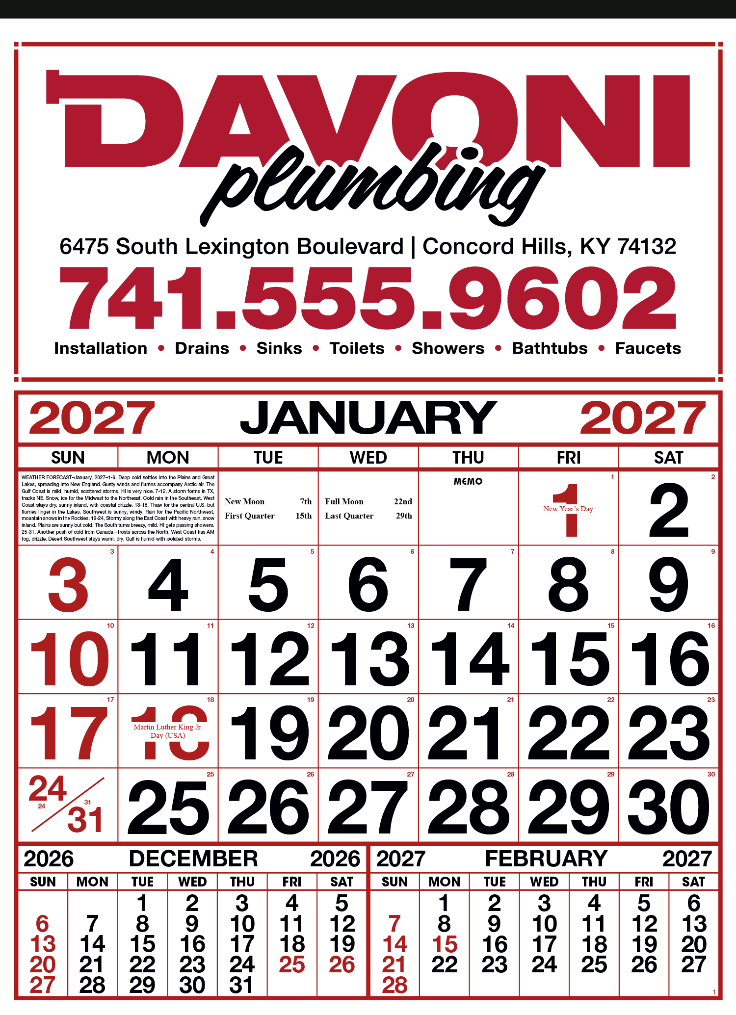 Skinner & Kennedy® Commercial 12-Sheet Calendar 13