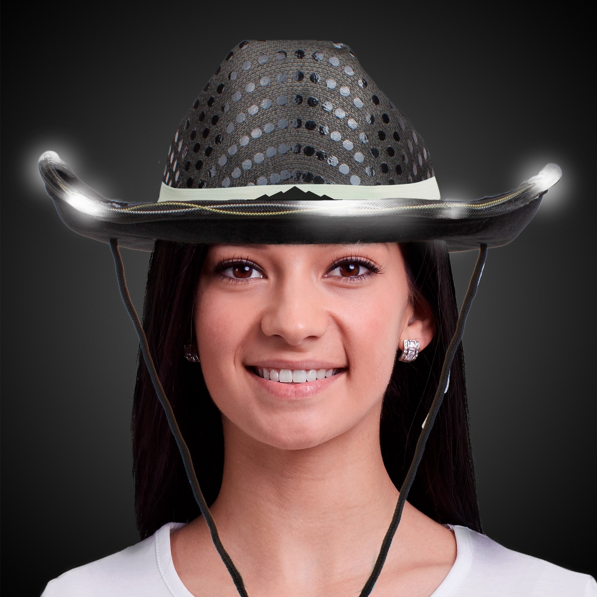 BLACK SEQUIN LED COWBOY HAT(White Imprinted Band) 3