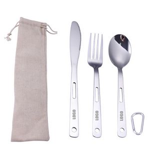 3 In 1 Portable Stainless Steel Flatware Set Fork Knife Spoon With Carabiner 11