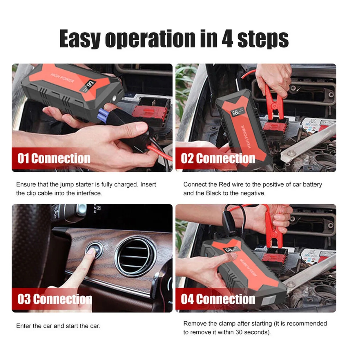30000MAH USB Car Battery Jump Starter With LED Flashlight 9