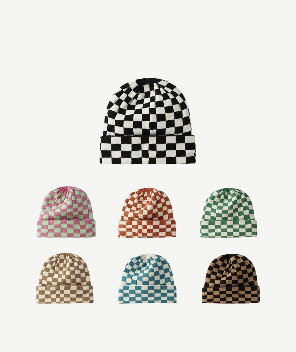 Checkered knit cap 7