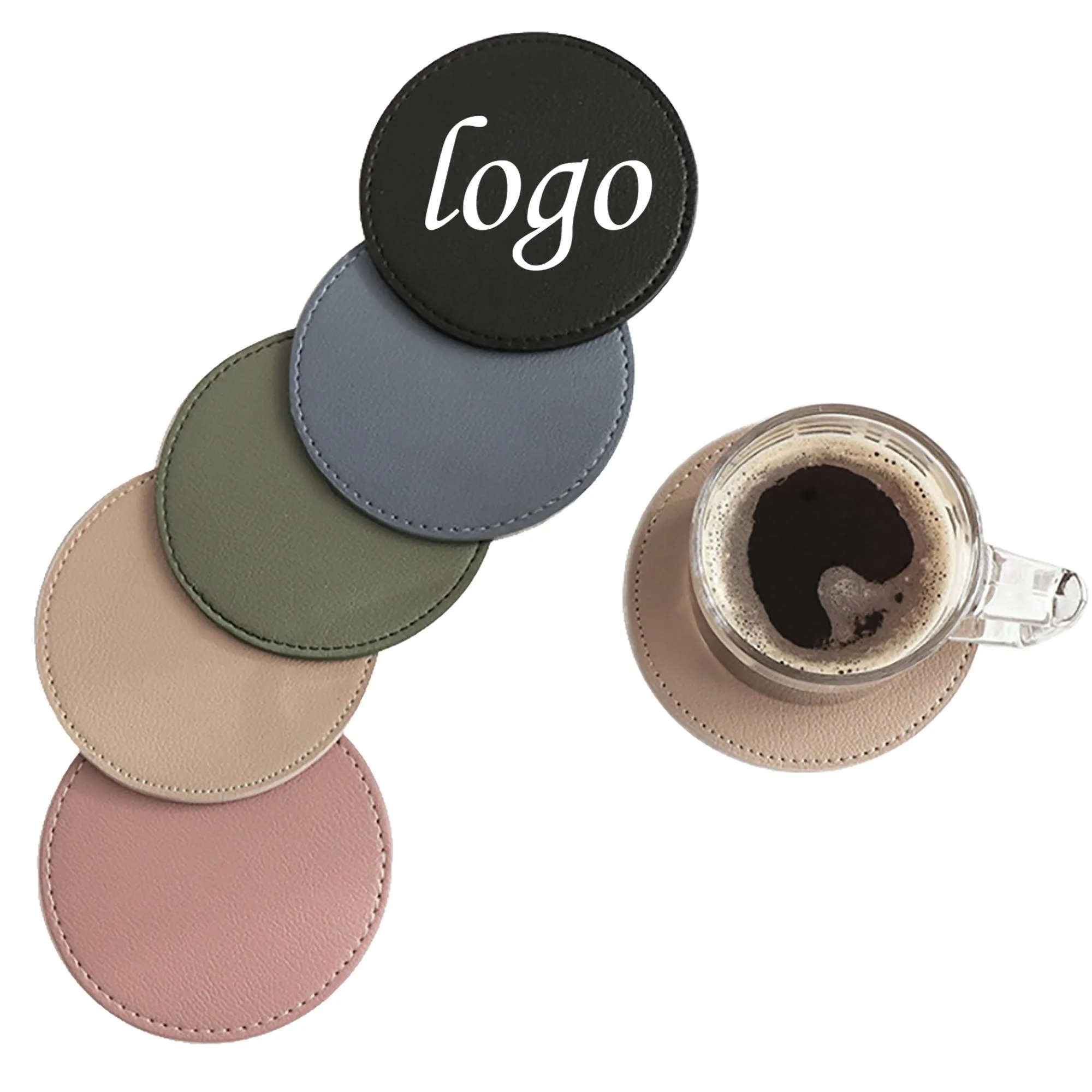 MOQ 50 PU Leather Absorbent Round Coaster 3