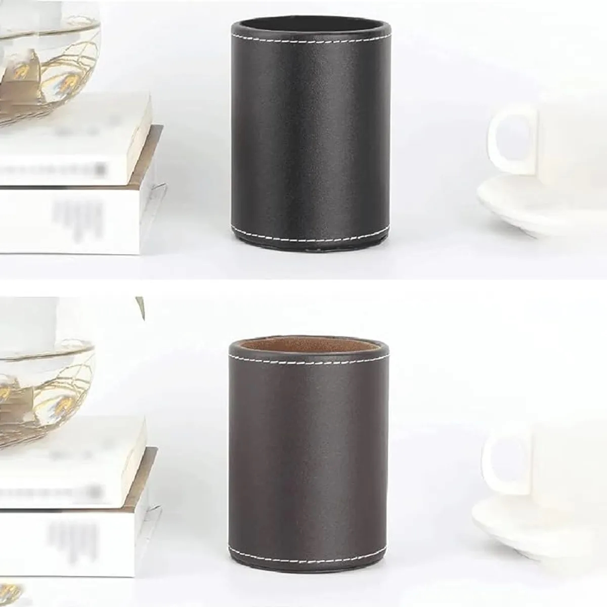 Circular Leather Pen Holder Desktop Stationery Storage Box 5