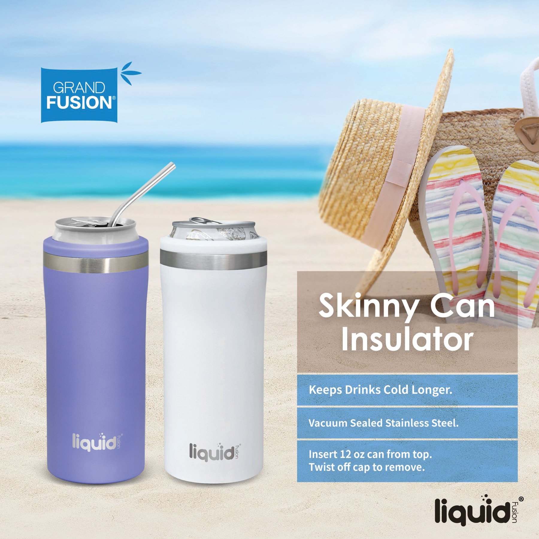 Liquid Fusion® 12 oz. Double Wall, Stainless Steel Skinny Can Cooler 79