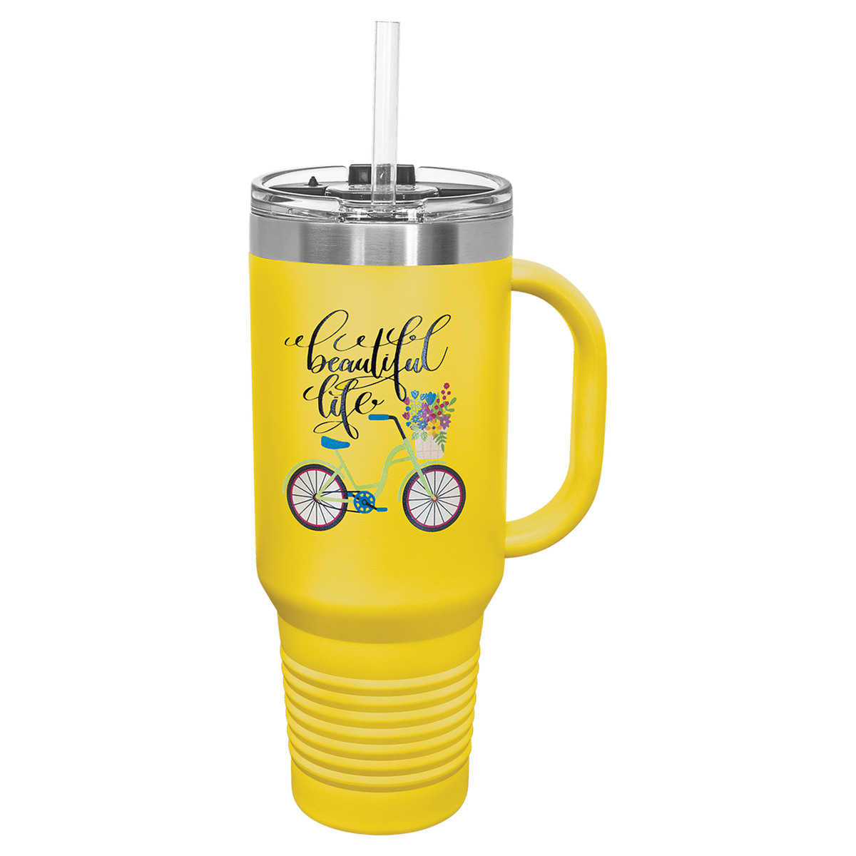 Polar Camel 40 oz. Yellow Travel Mug with Handle, Straw Included 2