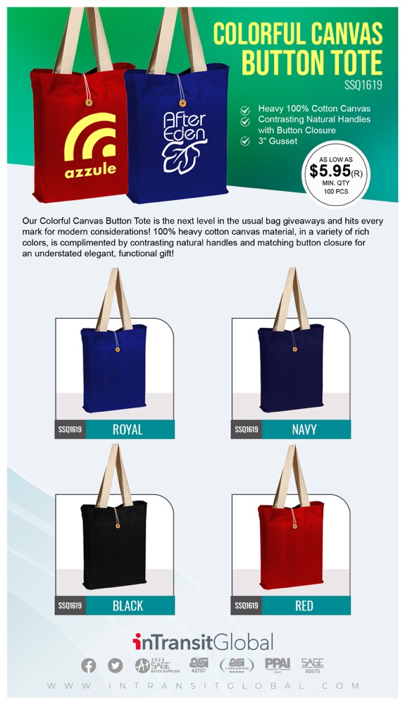 Colorful Canvas Button Tote, custom tote bag with logo imprint 3