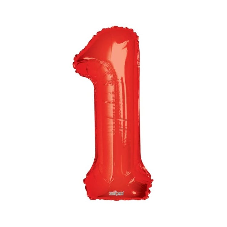 Mylar Number 1 Balloons - Red 34" 2