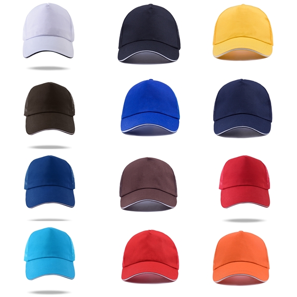 Stock Poly Cotton 5 Panel Mesh Back Cap, Hook and Loop Fastener 14