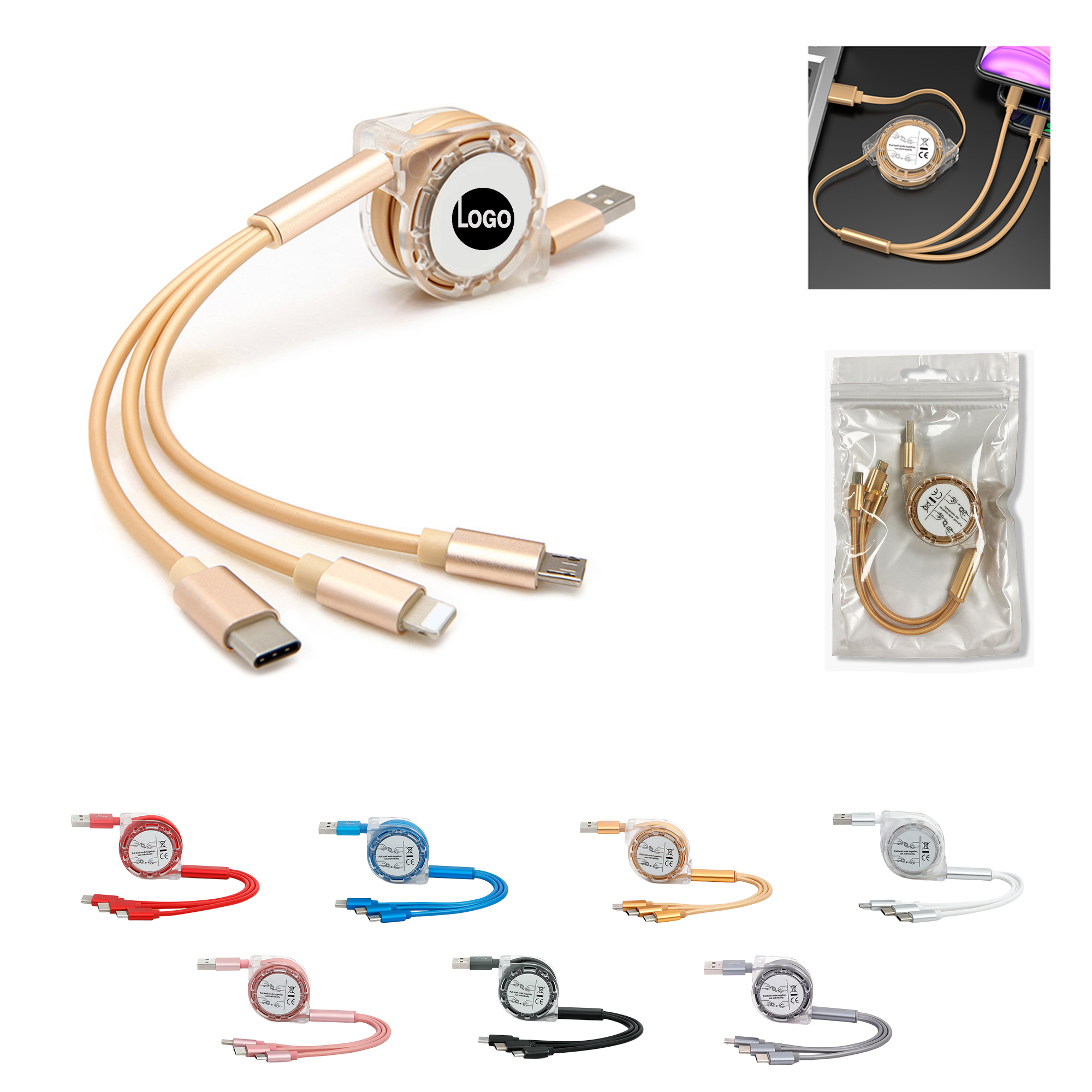 USB Charging Cable Retractable 3In1 Universal Char 2