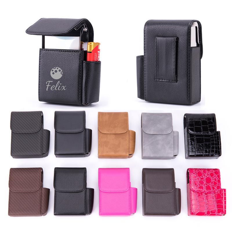 PU Leather Cigarette Box Case with Pouch Lighter Holder 3