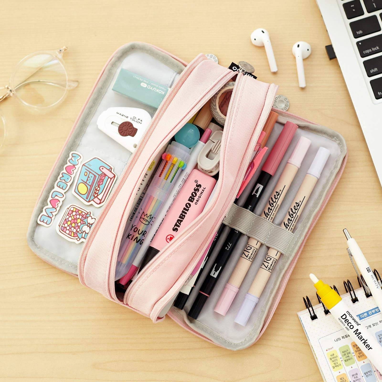Large Capacity Pencil Case 3 Compartment Pouch 5