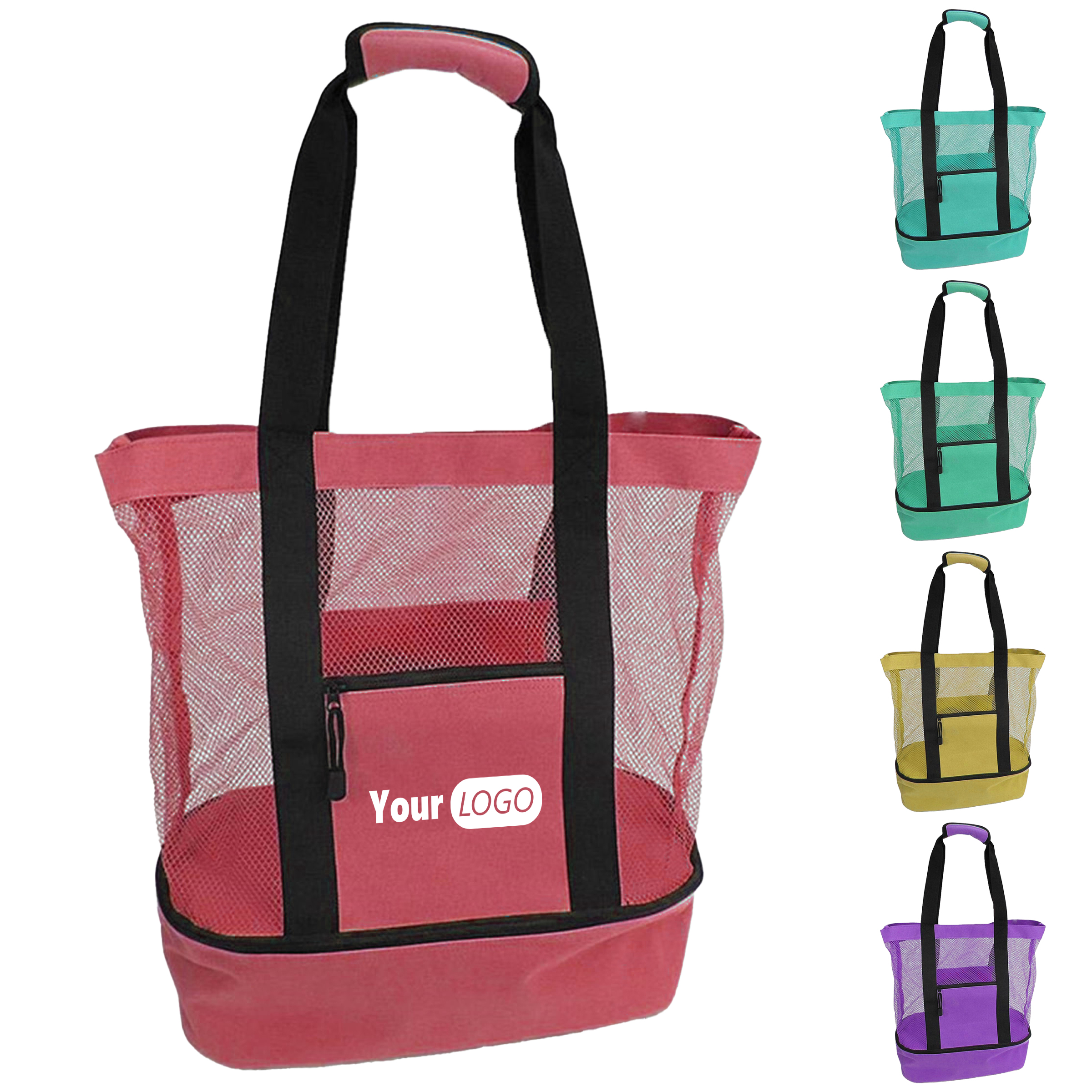 Oxford Large Mesh Beach Tote Bag With Zipper Pocket 2