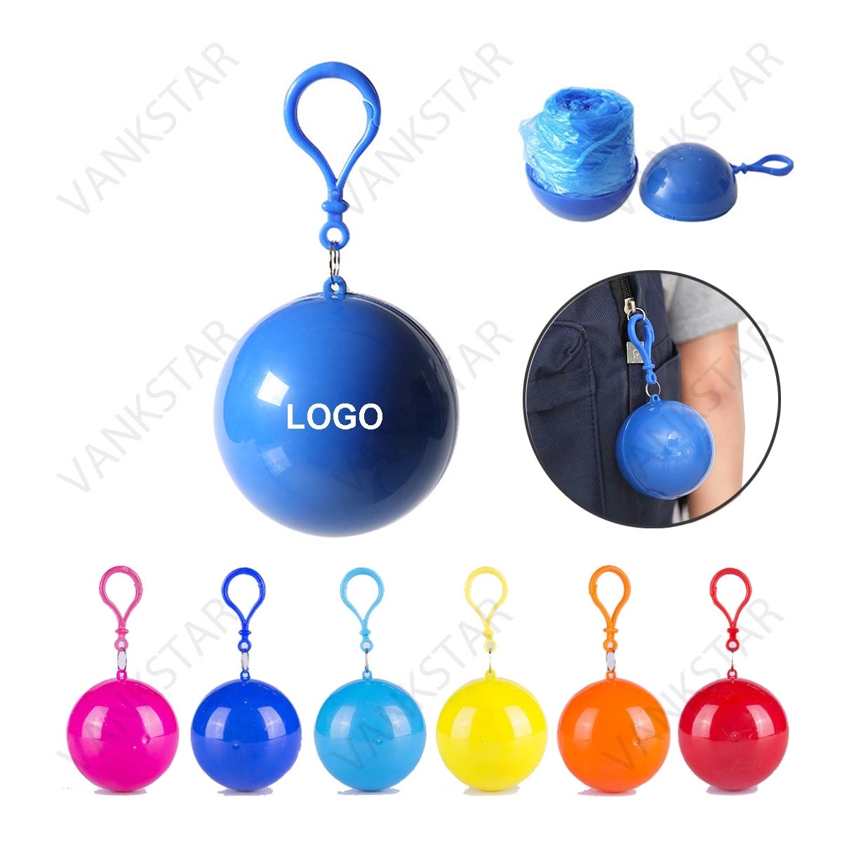 Disposable Raincoat Poncho Ball With Keychain 4