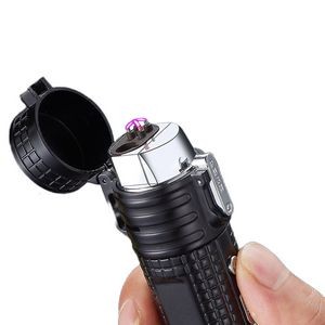Alloy 4 In 1 Lighter With Flashlight Dual Electric Arc Jet Fire 15