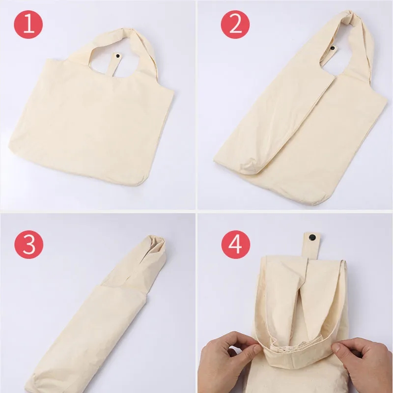 Folding Cotton Canvas Large-Capacity Supermarket Handbag, custom tote bag with logo imprint 5