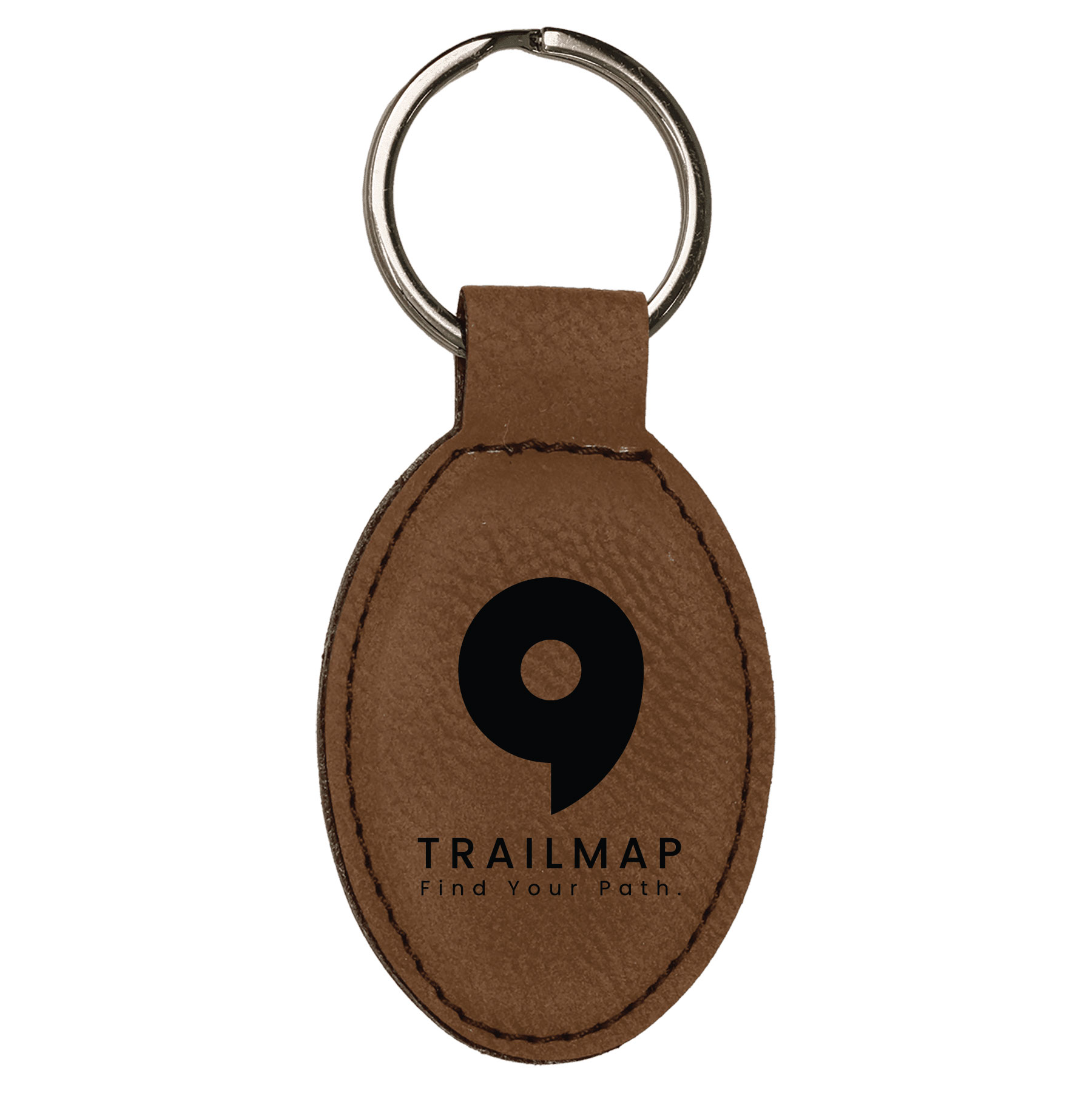 Dark Brown Leatherette Oval Keychain 1