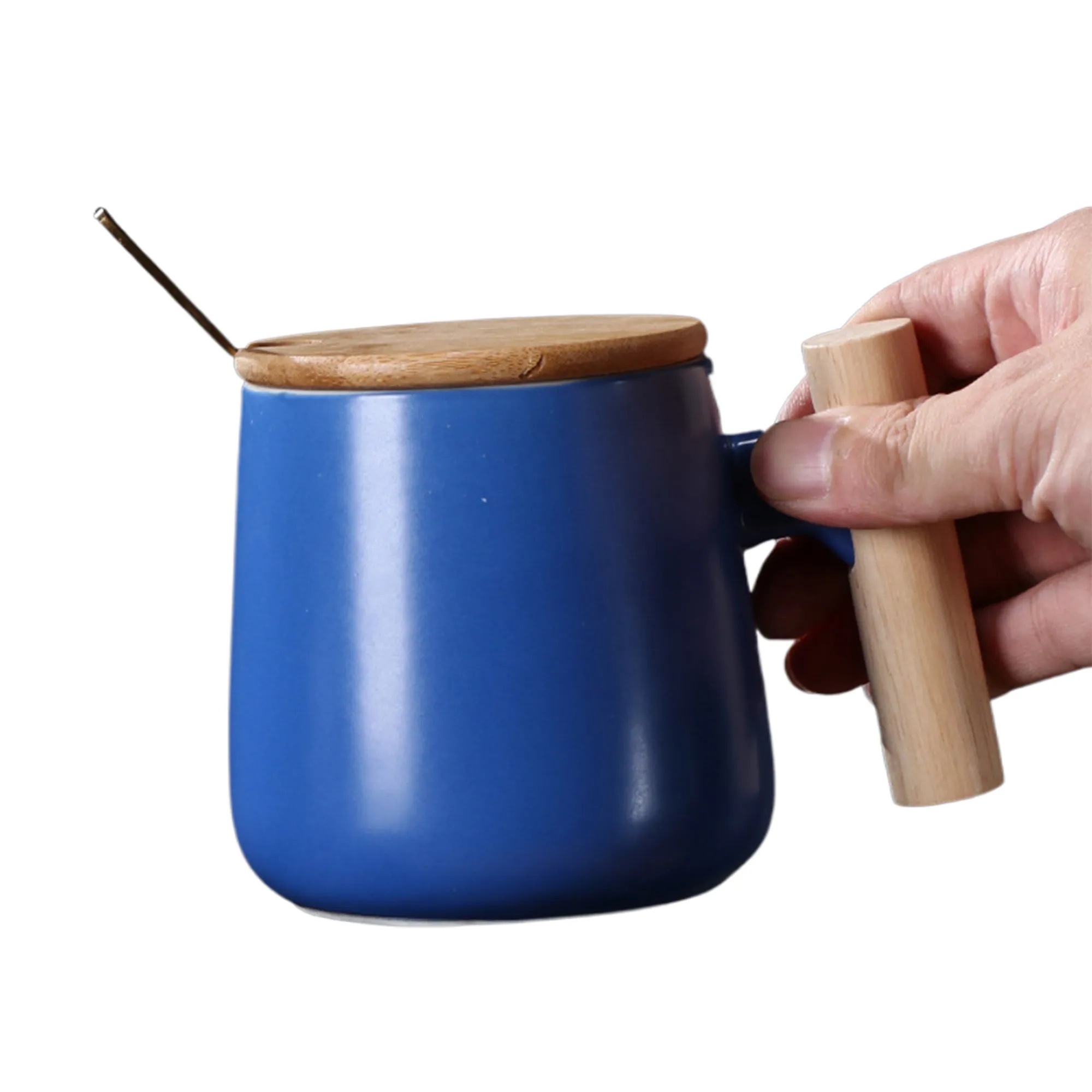 MOQ50 Simple Ceramic Mug with Wooden Handle and Spoon 7