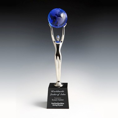Blue Optical Crystal Globe Award on Black Optical Crystal 1