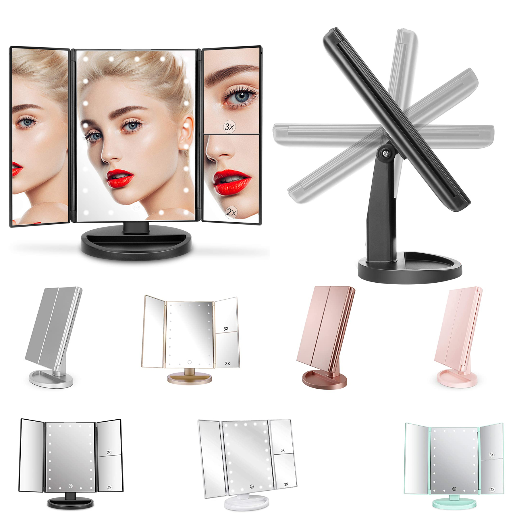 Tri-Fold Lighted Vanity Mirror with 21 LED Lights 1