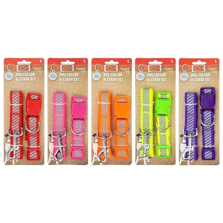 Reflective Nylon Leash & Collar Sets - Large Assorted Colors 2