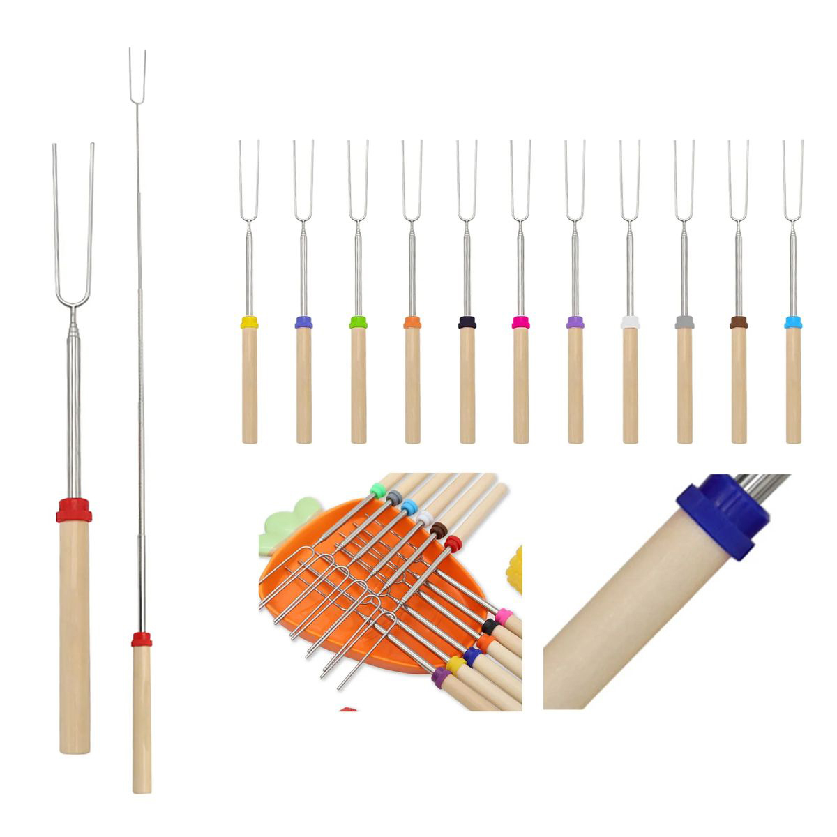 Extendable Stainless Steel BBQ Fork with Wooden Handle 5