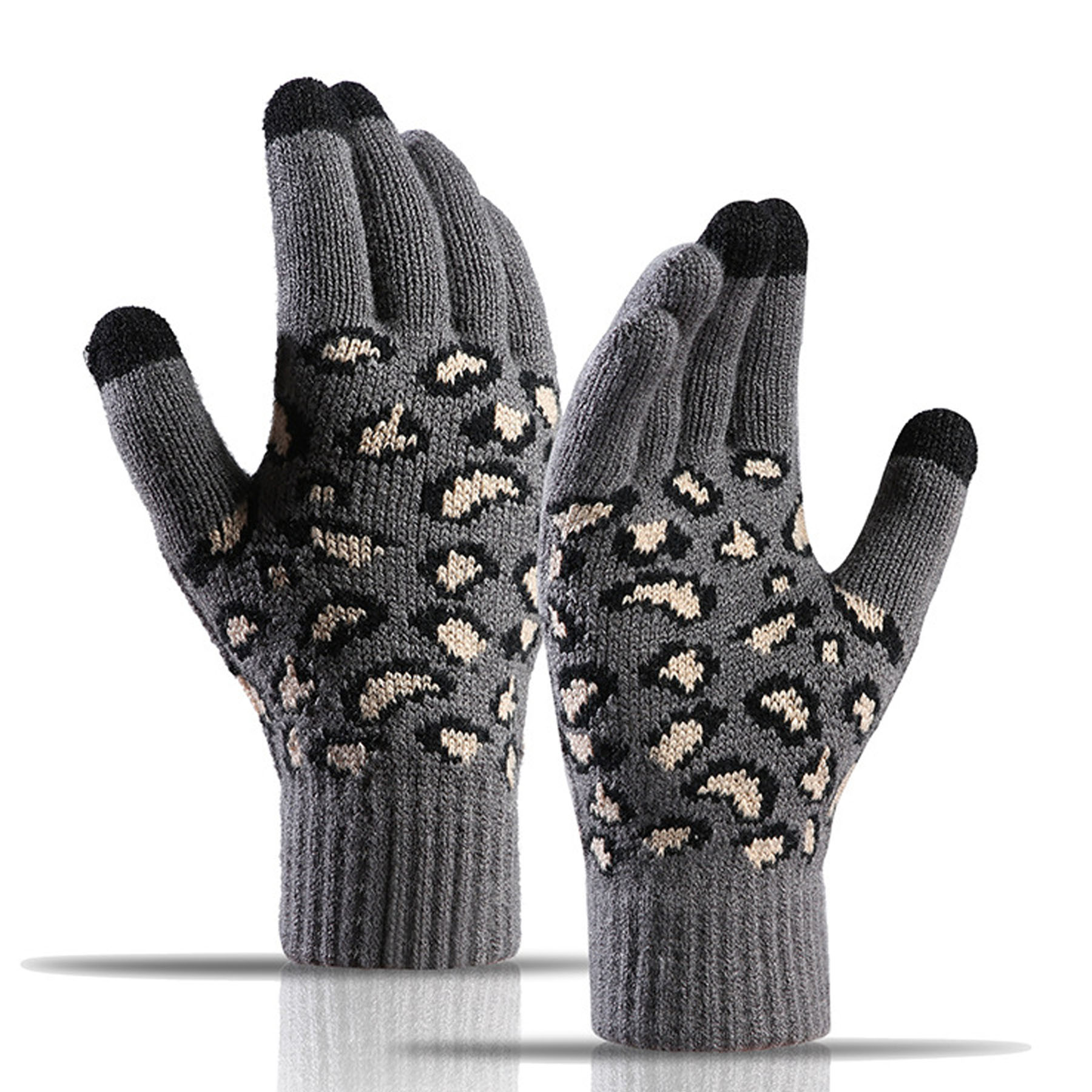 Leopard Jacquard Knit Gloves 5