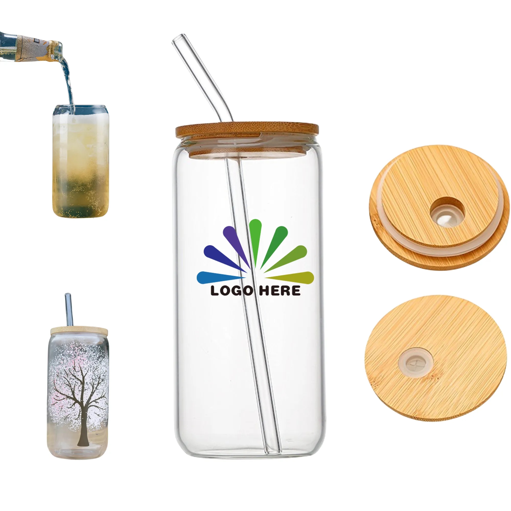 16oz Glass Cups With Lids And Straws MOQ 30PCS 1