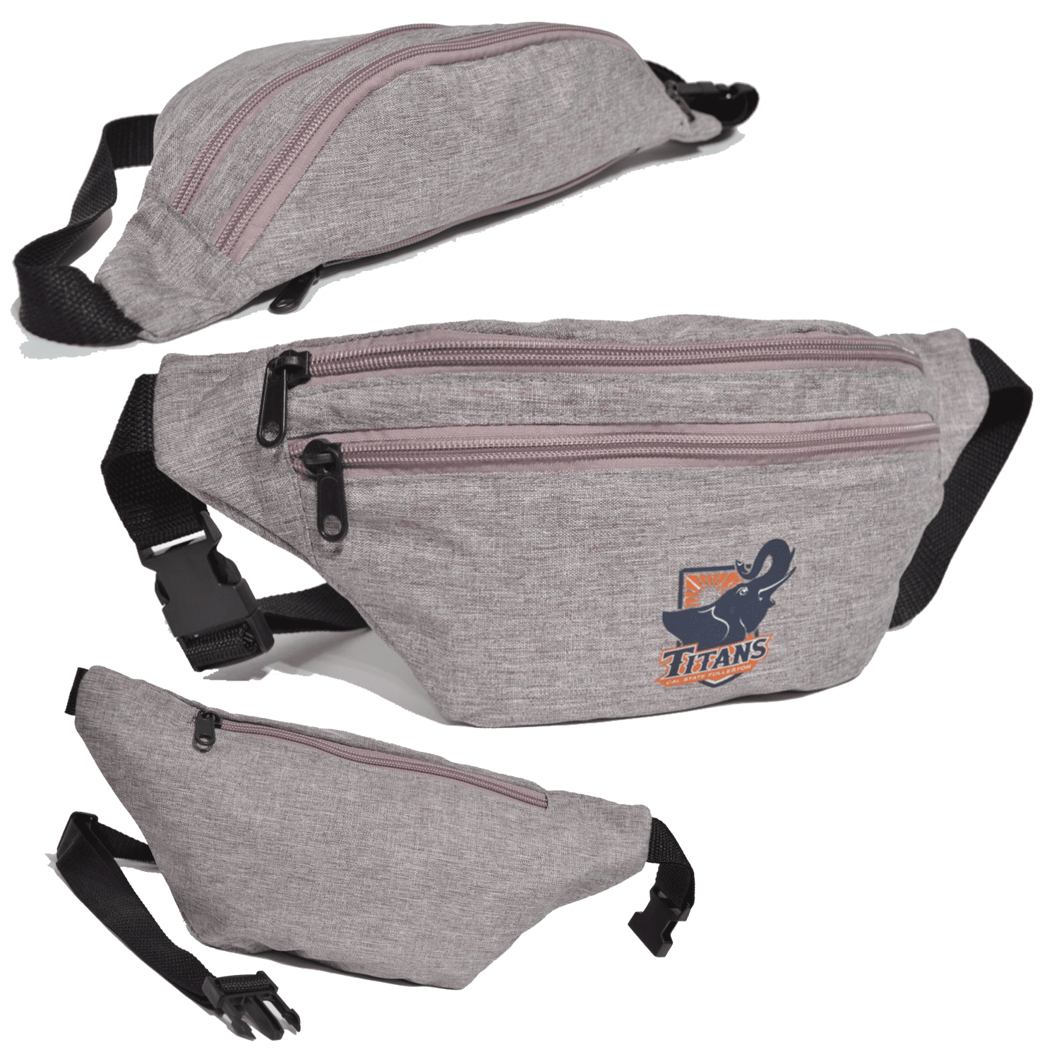 Waterproof 13"W x 6"H Heathered Fanny Packs w/ 3 Zippers & Custom Logo 3