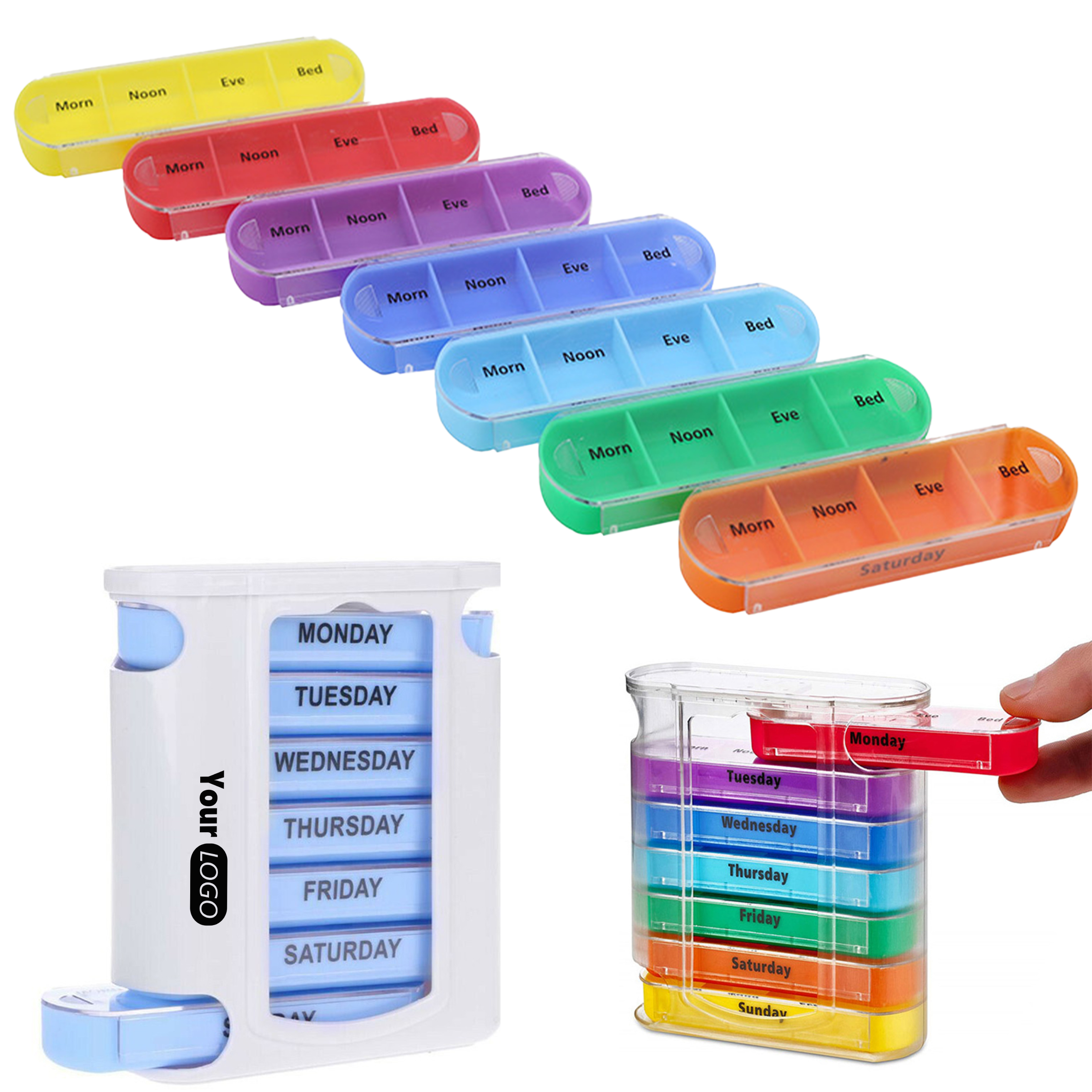 Pp Portable Medication Organizer With Colorful, Daily Storage Compartments 3