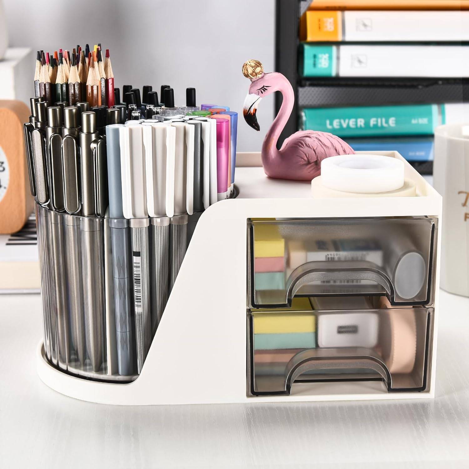 Rotating Desk Organizer with 2 Drawer 8