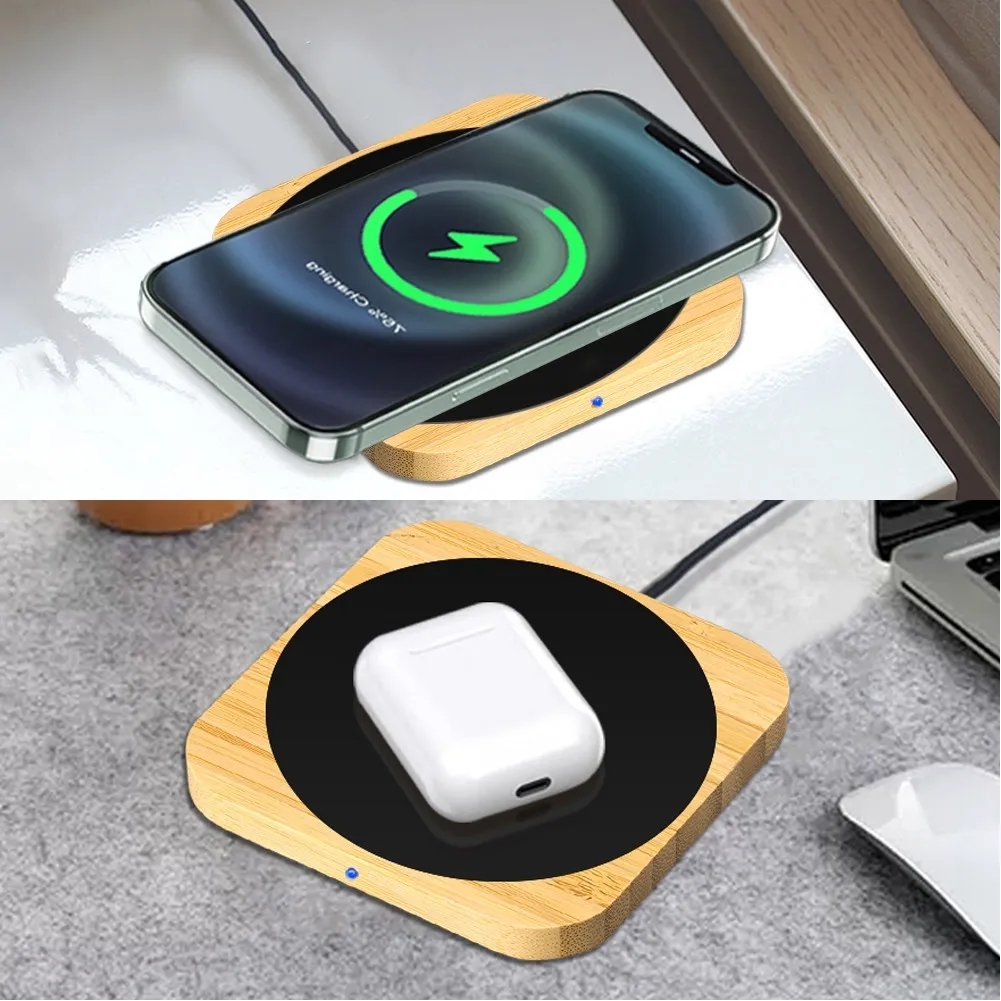 15W Fast Wireless Charger Nature Bamboo Light Up Your Logo 4