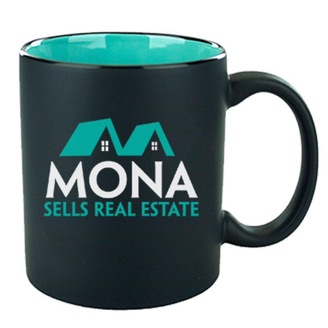 11 Oz Hilo C-Handle Mug Matte Satin Black Out/Gloss Aqua in 1