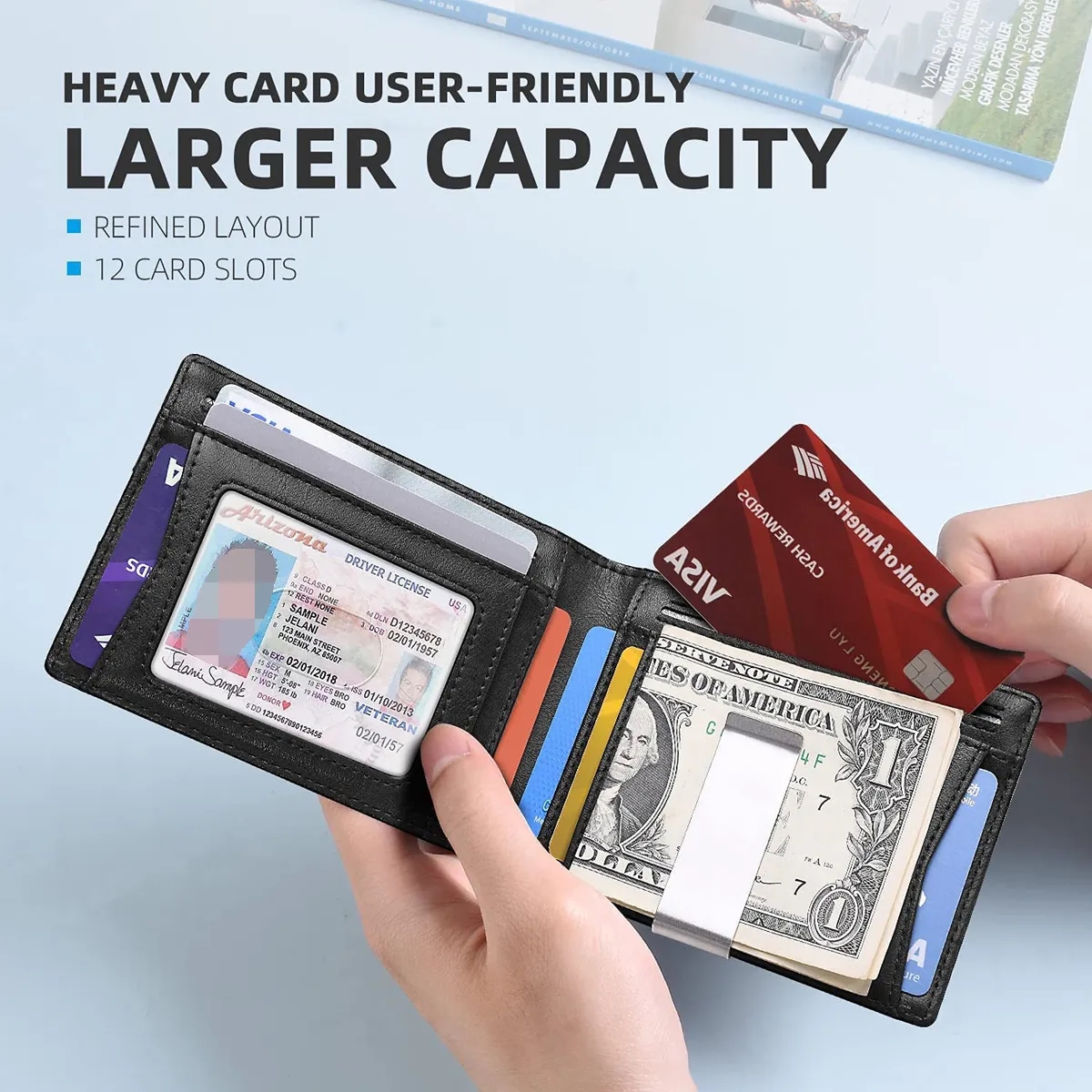 Leather Money Clip Mens RFID Blocking Bifold Wallet 5