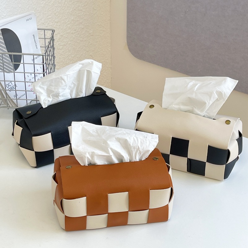 Modern Woven Pu Leather Tissue Box Holder 5