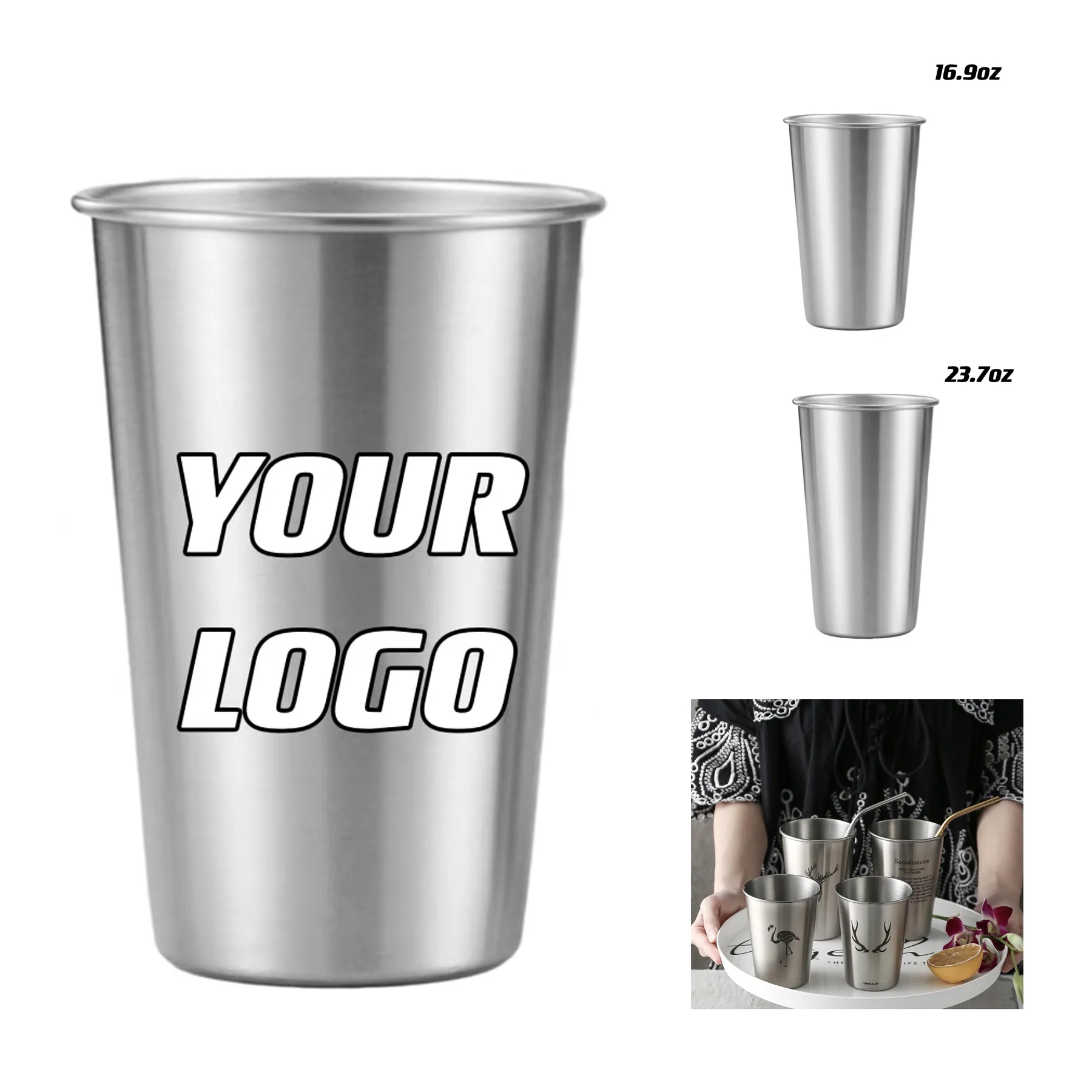 16.9 oz Stainless Steel Pint Cups Unbreakable Drinkware 2