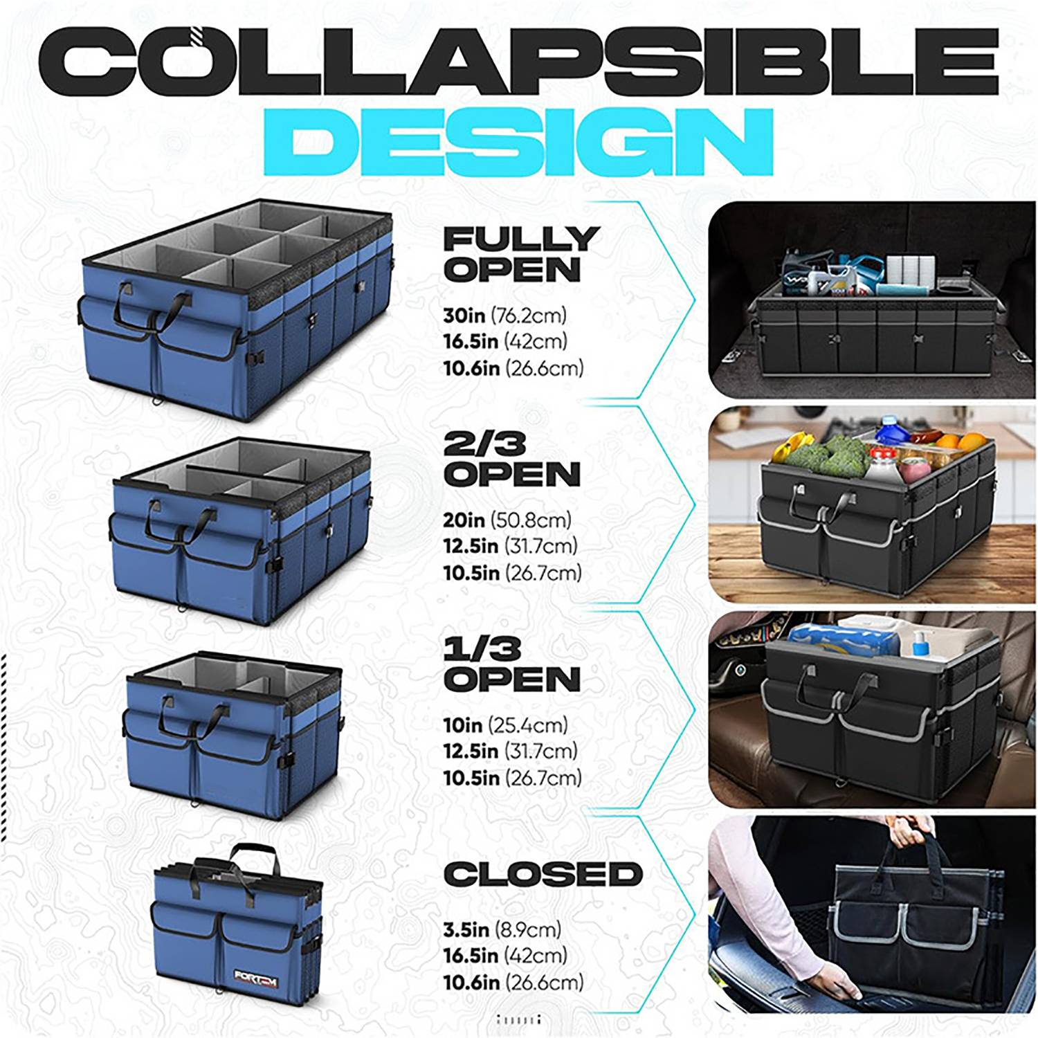 Collapsible Car Trunk Organizer W/ Multiple Compartments 4