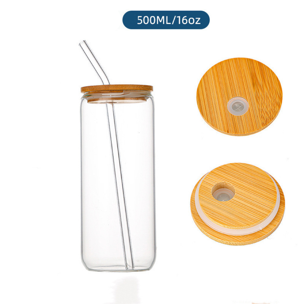 Drinking Glasses with Bamboo Lids and Straw 16oz 4