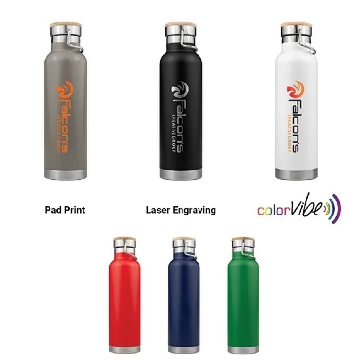 20 Oz. Powder Coated SipTek Vacuum Sealed Bottle w/Wood Top