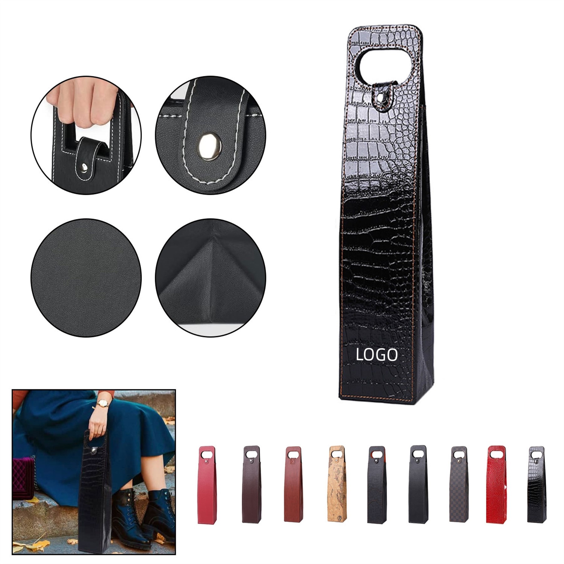 PU Leather Resuable Wine Tote Bag