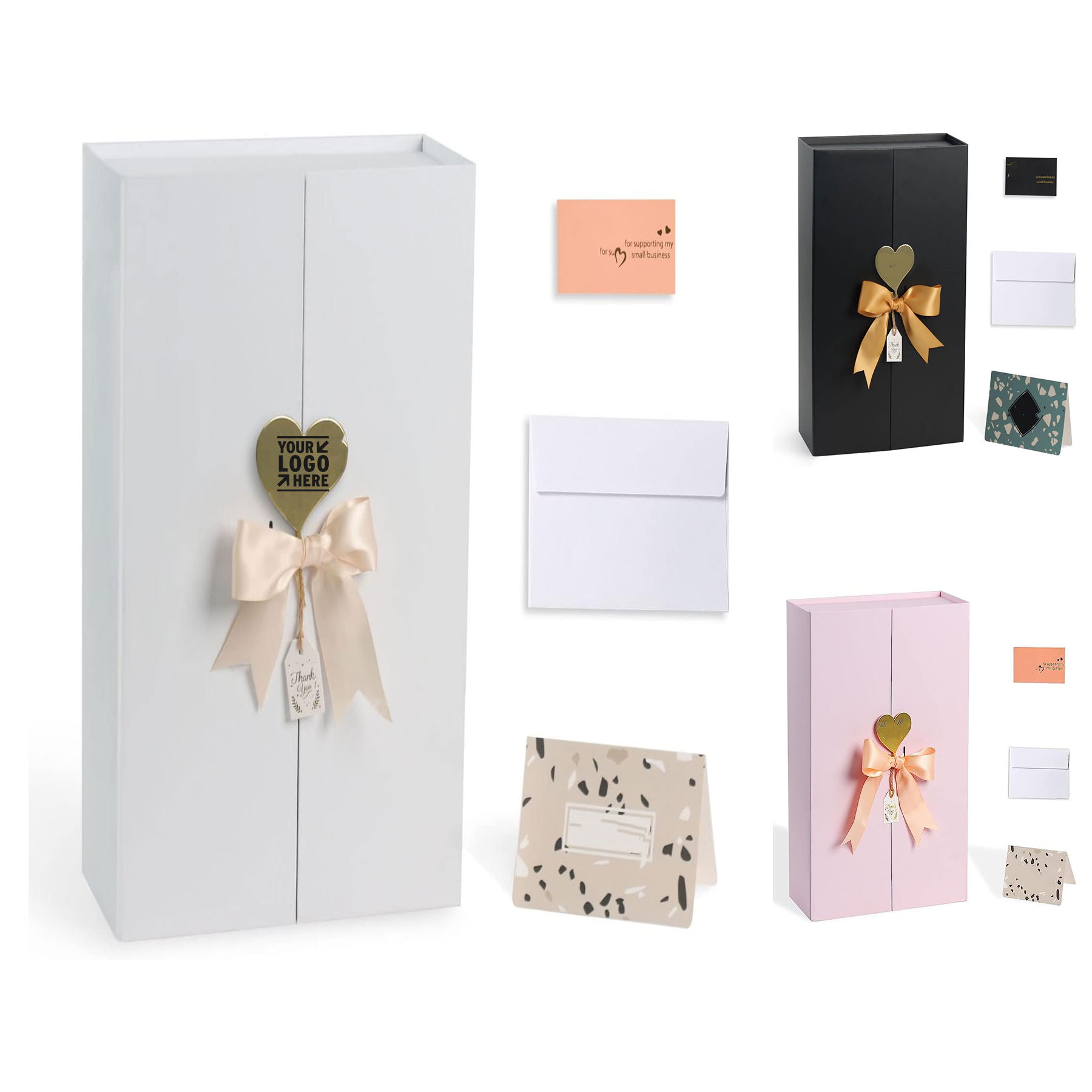 14.5" x 10" x 4.5" Large White Gift Box with Ribbon Card 1