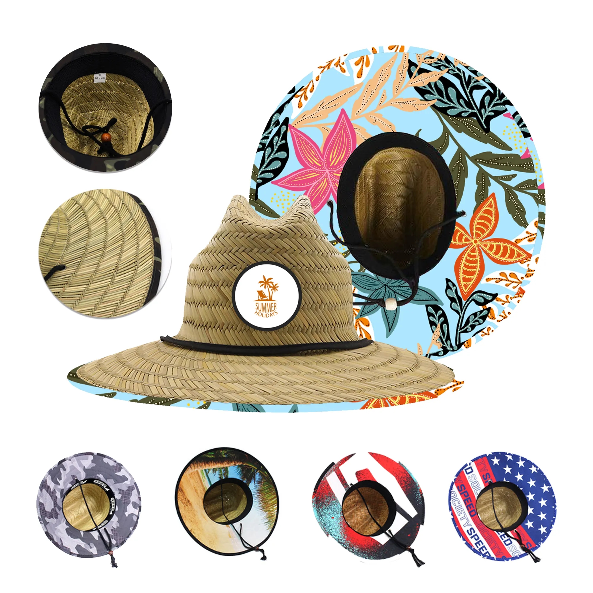 Lifeguard Straw Hat + Full Color Underbrim Imprint and Patch