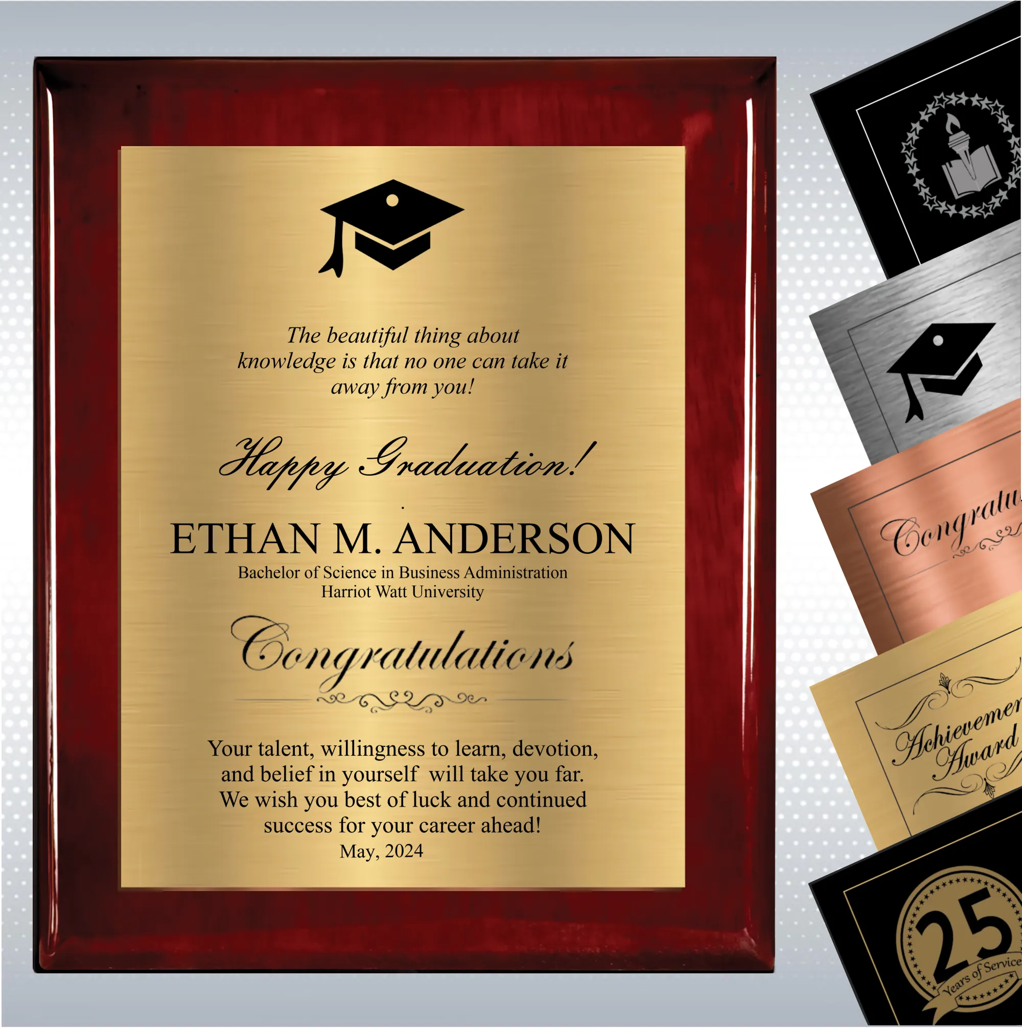 Rosewood Piano Graduation Gift Plaque 18