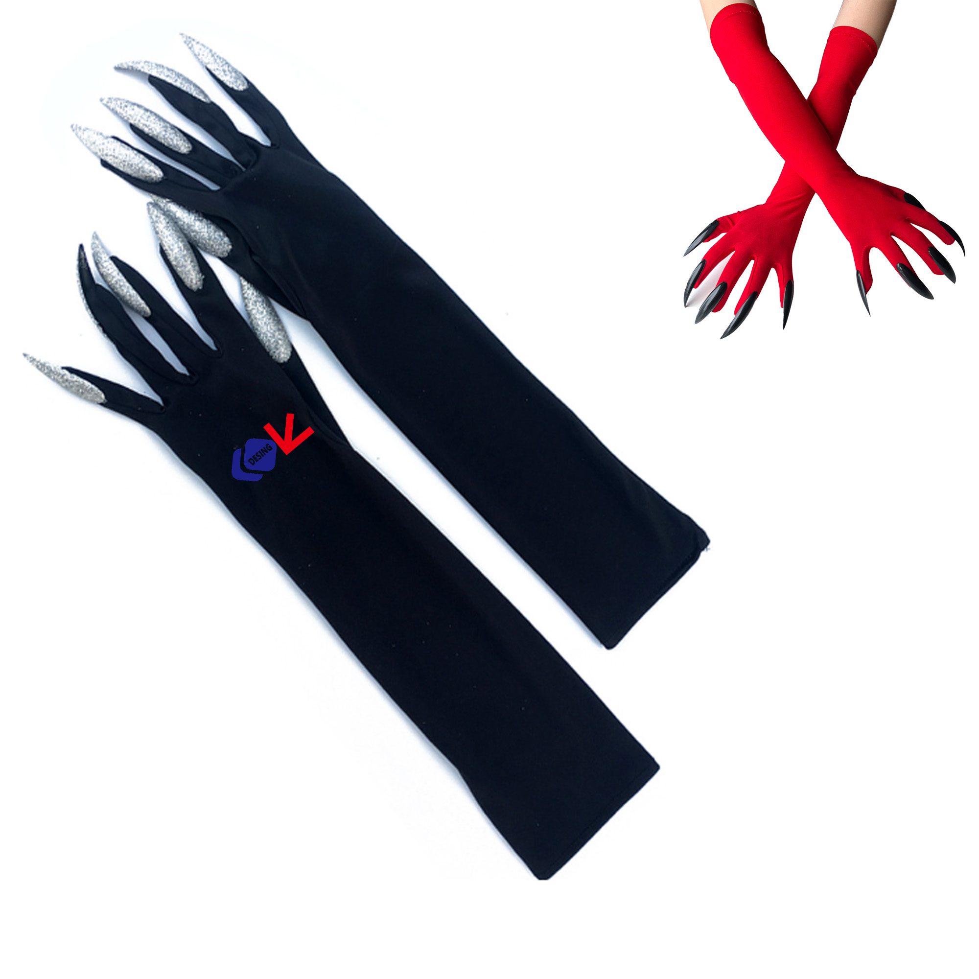 Halloween Cosplay Long Nail Witch Gloves 1