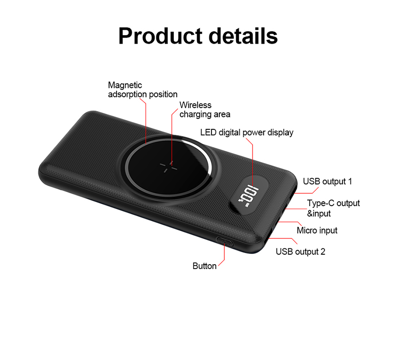 Lightweight Wireless Power Bank - 10000 mAh 5